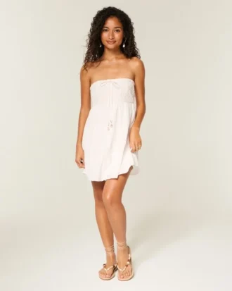 Strapless Crochet-Style Bodice Babydoll Mini Dress Strapless Crochet-Style Bodice Babydoll Mini Dress