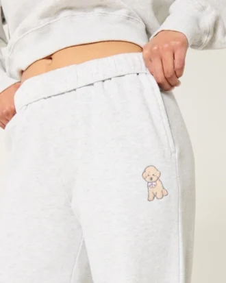 Sweatpants med hundmotiv och vida ben
