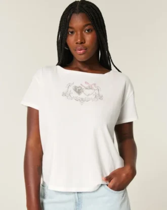 T-shirt med hjärtmotiv och enkel rosettknut bak