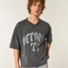 Tjock baggy crop-fotbollströja med Detroit-tryck