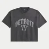 Tjock baggy crop-fotbollströja med Detroit-tryck