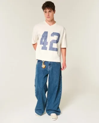 Tung baggy kort varsity-fotbollströja med tryck