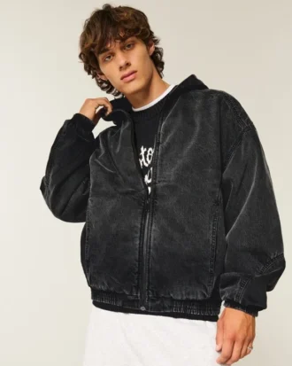 Tvättad svart denimskaterjacka Tvättad svart denimskaterjacka