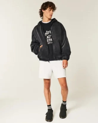 Tvättad svart denimskaterjacka Tvättad svart denimskaterjacka