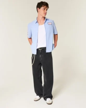Tvättad svart stjärngrafik Super Baggy Jeans