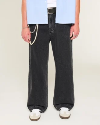 Tvättad svart stjärngrafik Super Baggy Jeans