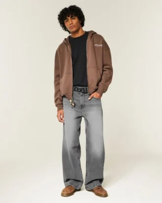 Tvättade grå superbaggy jeans