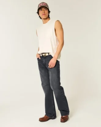 Tvättade svarta avslappnade bootcut-jeans Tvättade svarta avslappnade bootcut-jeans