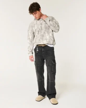 Tvättade svarta baggy cargojeans
