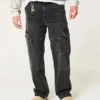 Tvättade svarta baggy cargojeans Tvättade svarta baggy cargojeans