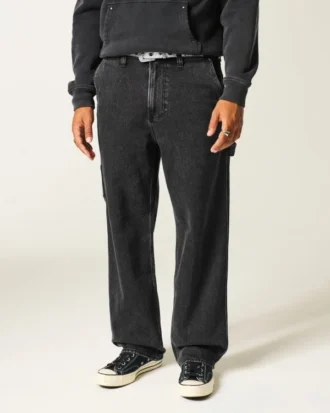 Tvättade svarta baggy jeans