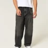 Tvättade svarta baggy jeans med broderad orm Tvättade svarta baggy jeans med broderad orm