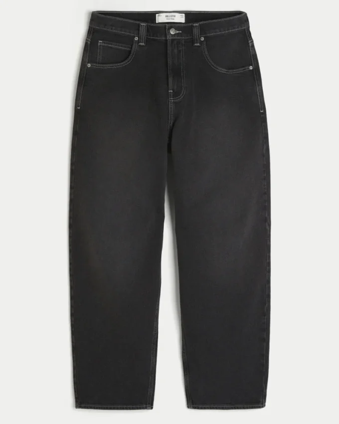 Tvättade svarta baggy jeans med ormmotiv Tvättade svarta baggy jeans med ormmotiv