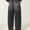 Tvättade svarta baggy jeans med tryck Tvättade svarta baggy jeans med tryck