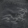 Tvättade svarta baggy jeans med tryck Tvättade svarta baggy jeans med tryck