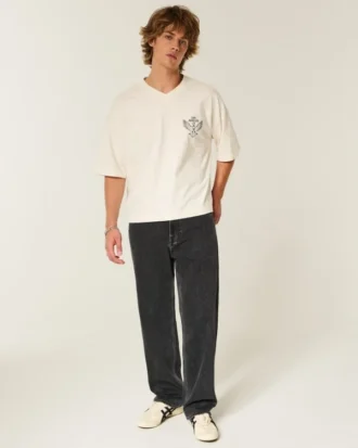Tvättade svarta baggyjeans