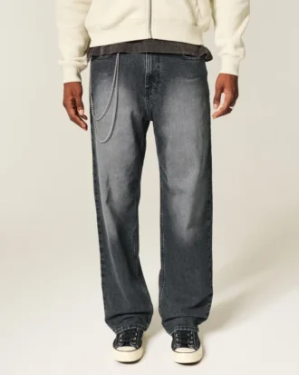 Tvättade svarta baggyjeans