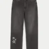 Tvättade svarta baggyjeans med stjärngrafik Tvättade svarta baggyjeans med stjärngrafik