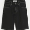 Tvättade svarta Cat Graphic Super Baggy Denim Shorts