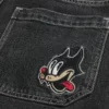 Tvättade svarta Cat Graphic Super Baggy Denim Shorts