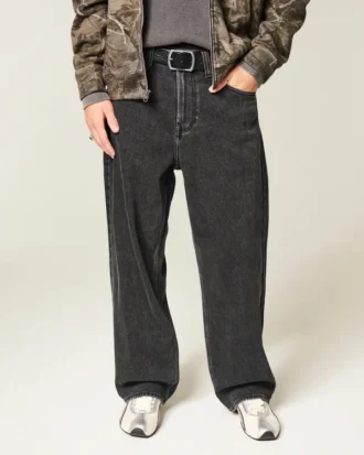 Tvättade svarta Dodge Hellcat Graphic Baggy Jeans