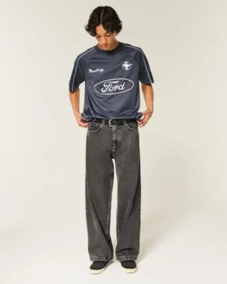 Tvättade svarta superbaggy jeans