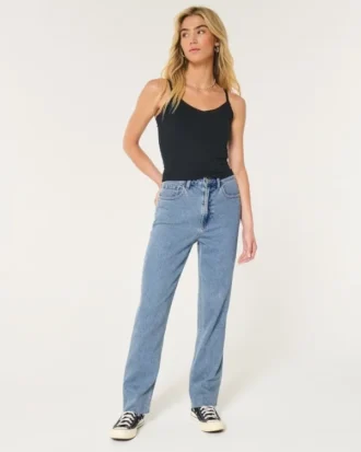 Ultra hög midja, medium tvätt, 90-tals raka jeans
