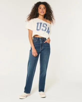Ultra hög midja, mörk tvätt, 90-tals raka jeans