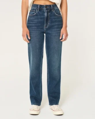 Ultra hög midja, mörk tvätt, 90-tals raka jeans