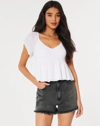 Ultra högmidjade blekta svarta momshorts i denim