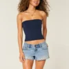 Ultra låg midja broderade denimminishorts