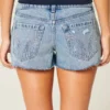 Ultra låg midja broderade denimminishorts