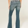 Ultra låg midja Broderat bälte Medium tvättade flare-jeans