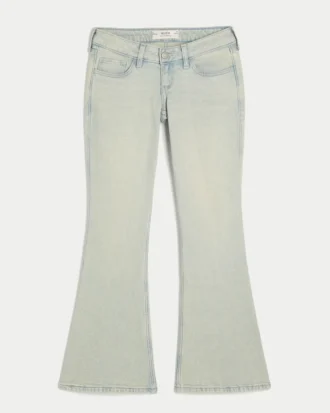 Ultra låg midja, ljus tvätt, utsvängda jeans
