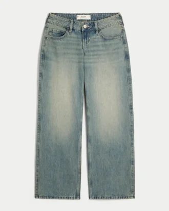 Ultra låg midja, medium tvätt, baggy jeans