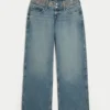 Ultra låg midja, medium tvätt, broderad midja, baggy jeans Ultra låg midja, medium tvätt, broderad midja, baggy jeans