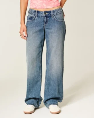 Ultra låg midja, mörk tvätt, baggy jeans