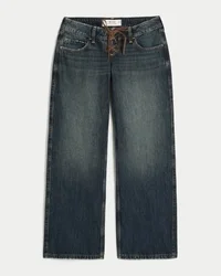 Ultra låg midja, mörk tvätt, snörning, baggy jeans