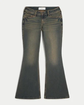 Ultra låg midja, mörk tvätt, utsvängda jeans Ultra låg midja, mörk tvätt, utsvängda jeans