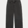 Ultra låg midja, tvättad svart baggy jeans med spänne bak Ultra låg midja, tvättad svart baggy jeans med spänne bak