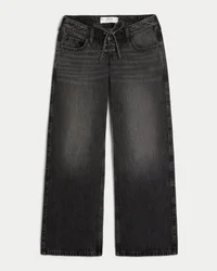 Ultra låg midja, tvättade svarta baggy jeans med snörning