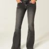 Ultra låg midja, tvättade svarta flare-jeans Ultra låg midja, tvättade svarta flare-jeans