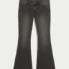 Ultra låg midja, tvättade svarta flare-jeans Ultra låg midja, tvättade svarta flare-jeans