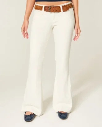 Ultra låg midja vita broderade fickor flare jeans