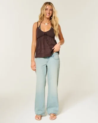 Ultralåg midja Ljus tvätt Baggy jeans med spänne bak