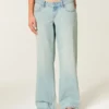 Ultralåg midja Ljus tvätt Baggy jeans med spänne bak Ultralåg midja Ljus tvätt Baggy jeans med spänne bak