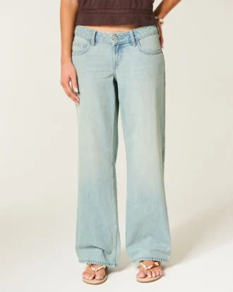 Ultralåg midja Ljus tvätt Baggy jeans med spänne bak