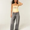 Ultralåg midja Mini-midjeband Grå baggy jeans Ultralåg midja Mini-midjeband Grå baggy jeans