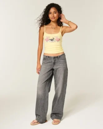 Ultralåg midja Mini-midjeband Grå baggy jeans