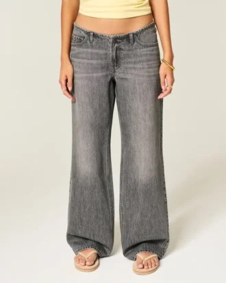 Ultralåg midja Mini-midjeband Grå baggy jeans